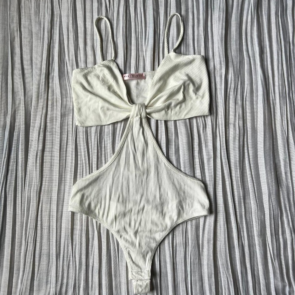 Blue Blush white ribbed cutout bodysuit!